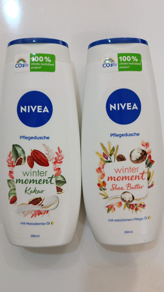 NIVEA Winter Moment Shea Butter Shower Gel 250 ml & Shower Creme with Nourishing Cocoa Oil 250 ml