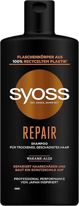 3X Syoss Shampoo Repair 440 ml Hair Shampoo for Dry and Damaged Hair, Hair Repair Shampoo Prevents Hair Damage, Formula with Amino Complex & Wakame Algae