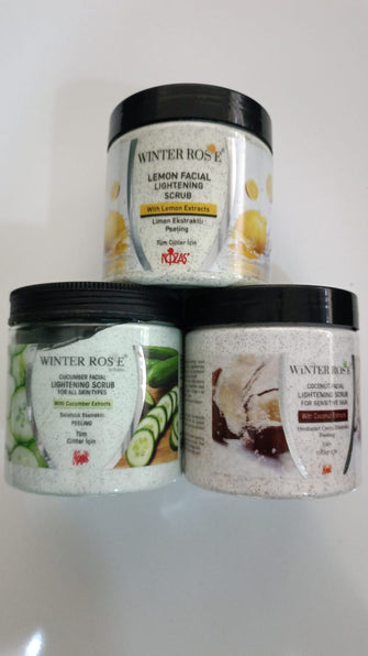 Winter Rose Lemon Facial Lightening  Scrub(500ml)+Winter Rose Cucumber Facial Lightening Scrub(500ml)+Winter Rose Coconut Facial Lightening Scrub (500 ml)