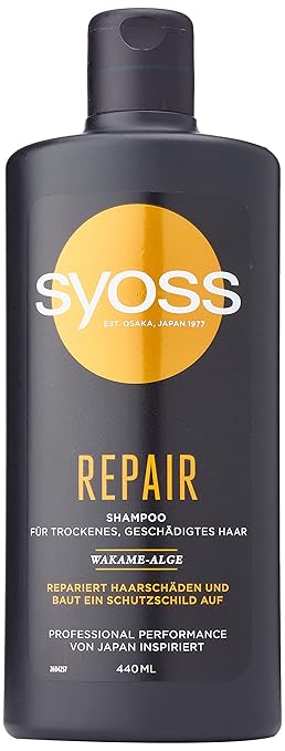 3X Syoss Shampoo Repair 440 ml Hair Shampoo for Dry and Damaged Hair, Hair Repair Shampoo Prevents Hair Damage, Formula with Amino Complex & Wakame Algae