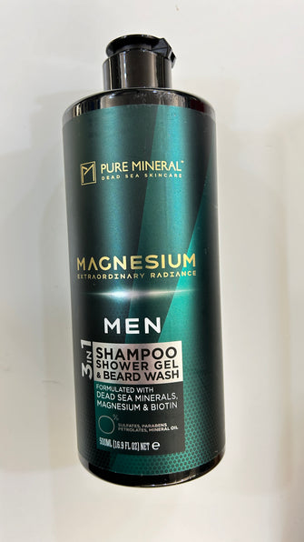 PURE MINERAL Dead Sea Skincare Magnesium Biotin 3in1 Shampoo for Men 500 ml