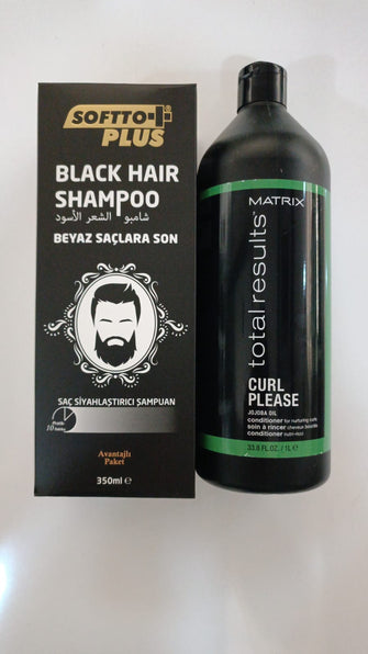 Softto Plus Black Hair Shampoo 350 ml+ Matrix Total Results Curl Please Jojoba Oil Conditioner  450 ml