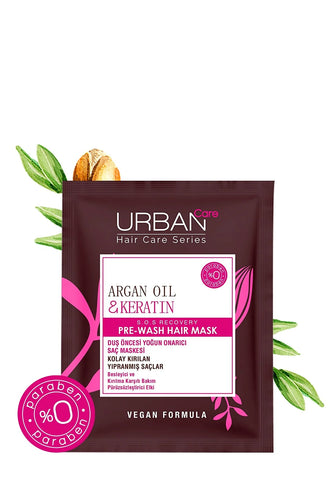 URBAN CARE Argan Oil & Keratin Brittle Hair Nourishing PreShower Hair Care Mask Vegan 50 ml